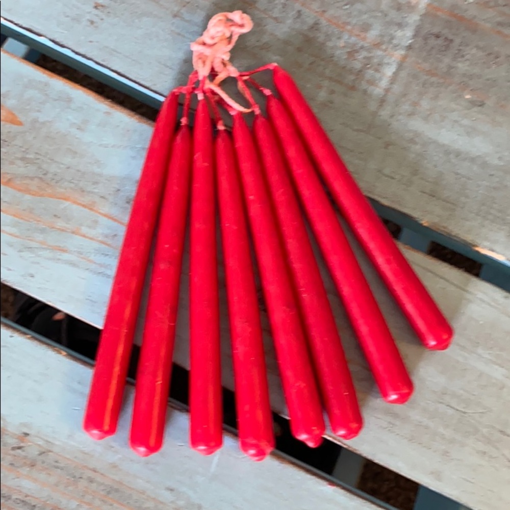 Vintage Red Chime Candles Lot of (2) 8 Hand Dipped Connected Wick Ritual Tapers